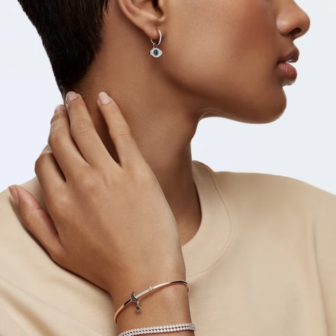 SWAROVSKI Symbolica hoop earrings (Evil eye, Blue, Rose gold-tone plated) - Khuyên tai pha lê, hình biểu tượng mắt - JEWERY