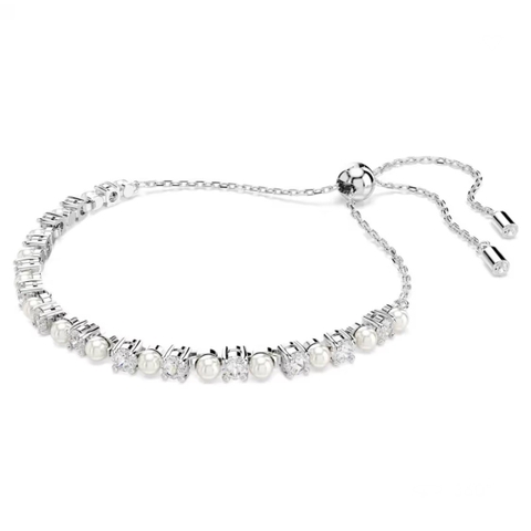 SWAROVSKI Matrix bracelet (Crystal pearl, Round cut, White, Rhodium plated) - Vòng, lắc tay ngọc trai, pha lê trắng - JEWELRY