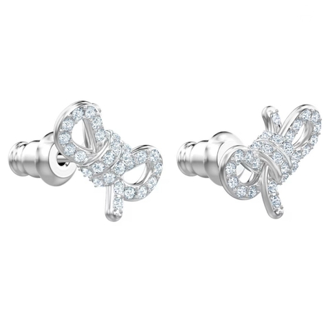 SWAROVSKI Lifelong Bow earrings (Bow, White, Rhodium plated) - Khuyên tai hình nơ trắng - JEWELRY
