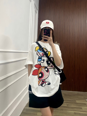 [THE POWERPUFF GIRLS X ADLV] ÁO ADLV BIG PRINTING ARTWORK T-SHIRT WHITE - ÁO THUN NHỮNG CÔ GÁI SIÊU NHÂN - MÀU TRẮNG