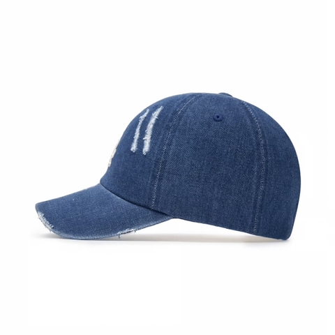MLB Damage washed denim unstructured ball cap La Dodgers DARK BLUE denim - Mũ lưỡi trai, nón kết màu xanh jeans đậm