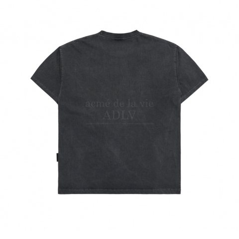 ÁO ADLV BEAR APPLIQUE PIGMENT WASHING CHARCOAL T-SHIRT - Áo thun cổ tròn tay lỡ hình gấu, màu than chì