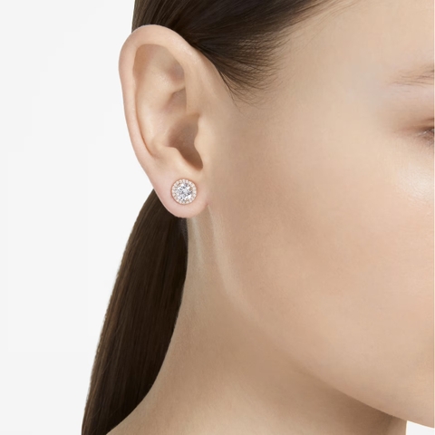 SWAROVSKI Una Angelic stud earrings (Round cut, Pavé, White, Rose gold-tone) - Khuyên tai, pha lê trắng - JEWERY
