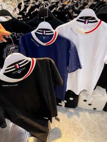 ÁO THUN TOMMY HILFIGER CỔ BO VIỀN TRẮNG/ĐEN/NAVY