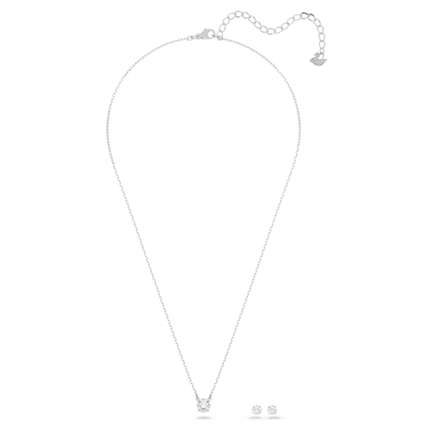 SWAROVSKI Stilla Attract (Round cut, White, Rhodium plated) - SET - EARRINGS - NECKLACE - Khuyên tai + dây cổ, pha lê trắng - JEWELRY