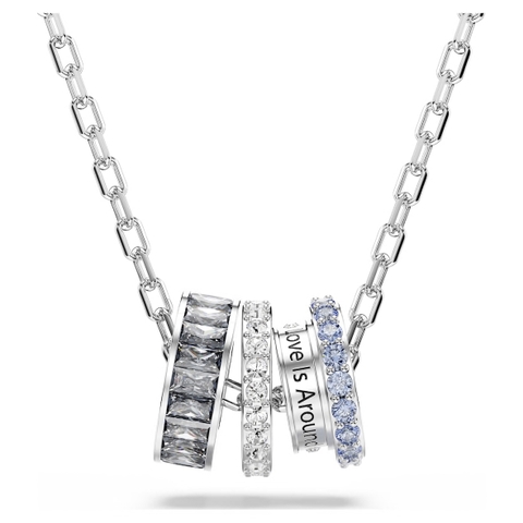 SWAROVSKI Connexus pendant (Mixed cuts, ‘Love is around’, Rhodium) (bản dây và mặt cỡ to) - Dây cổ, chuyền, vòng tròn đính đá pha lê xanh, trắng, xám - JEWELRY NECKLACE