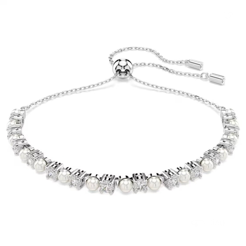 SWAROVSKI Matrix bracelet (Crystal pearl, Round cut, White, Rhodium plated) - Vòng, lắc tay ngọc trai, pha lê trắng - JEWELRY