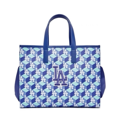 MLB CUBE MONOGRAM MEDIUM TOTE CROSSBODY BAG LA DODGERS - Túi đeo chéo, quai xách, màu xanh
