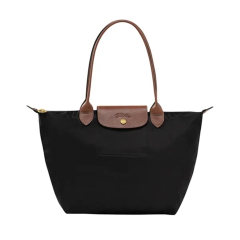 MEDIUM SIZE - TÚI LONGCHAMP LE PLIAGE ORIGINAL M TOTE BAG - BLACK - Túi xách màu đen, quai nắp nâu