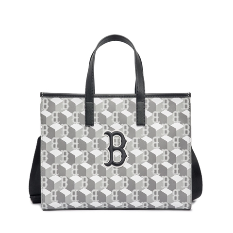 MLB CUBE MONOGRAM MEDIUM TOTE CROSSBODY BAG BOSTON RED SOX - Túi đeo chéo, quai xách, màu xám