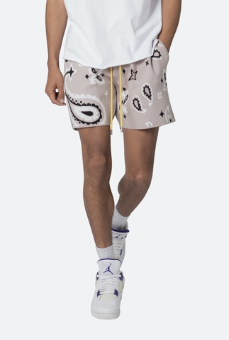QUẦN MNML PAISLEY KNIT SHORTS TAUPE - QUẦN NGẮN MÀU BE HOẠ TIẾT