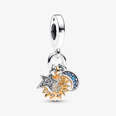 Pandora Two-tone Celestial Triple Dangle Charm (Silver Sterling / 14k gold plated / Zircona) - Hạt trang trí vòng tay tay bạc 925 + hỗn hợp kim loại mạ vàng 14k, đá màu - JEWELRY
