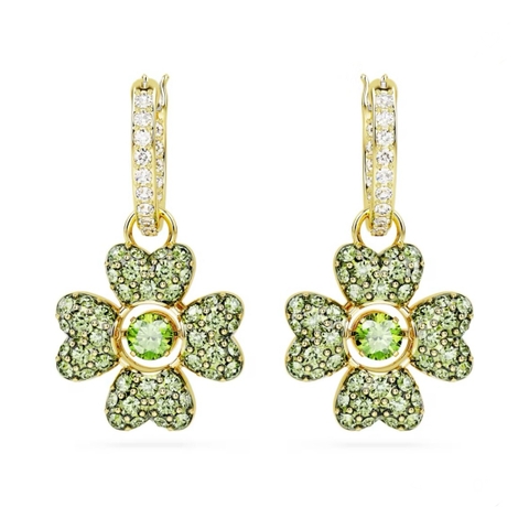 SWAROVSKI Idyllia drop earrings (Clover, Green, Gold-tone plated) - Khuyên tai lá, pha lê xanh - JEWELRY