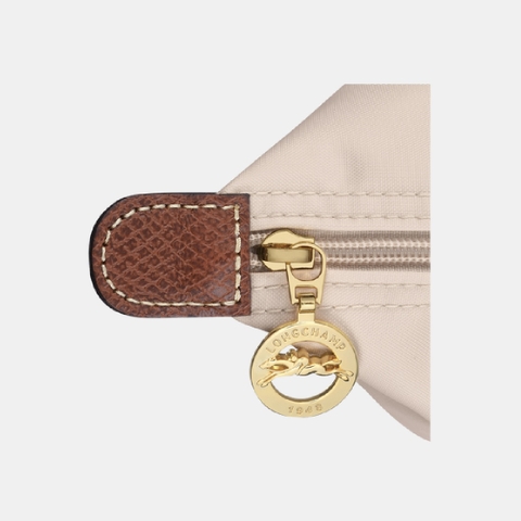 SMALL SIZE - TÚI LONGCHAMP LE PLIAGE ORIGINAL POUCH WITH HANDLE - Paper - Recycled Canvas - Túi xách màu be, quai nắp nâu