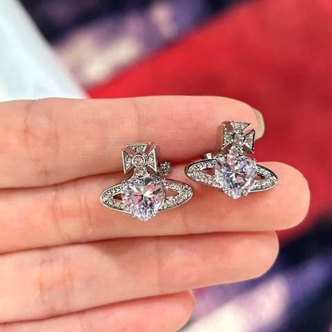 CHÍNH HÃNG - VIVIENNE WESTWOOD Ariella Earrings - Khuyên, hoa tai đính đá pha lê hình trái tim - JEWELRY