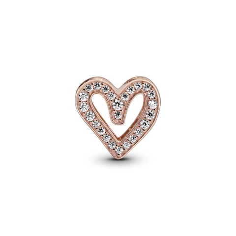 PANDORA Charm Moments HEART (Silver Sterling, 14k Rose-gold plated, Zircona) - Hạt trang trí vòng, lắc tay hình trái tim, bạc 925, mạ vàng hồng 14k, đá CZ