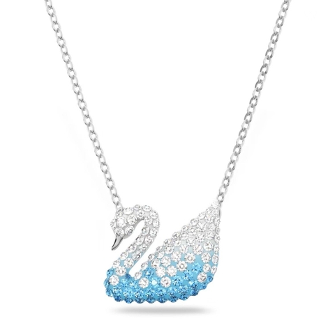 SWAROVSKI Iconic Swan pendant (Swan, Blue, Rhodium plated) - Dây cổ, dây chuyền thiên nga xanh chuyển màu ombre - SWAROVSKI - JEWELRY NECKLACE