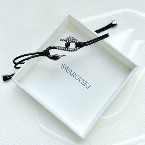 SWAROVSKI Crystal Power Collection Hook Bracelet, Black, Rhodium - Vòng/lắc tay pha lê trắng, dây dù thắt màu đen - JEWELRY