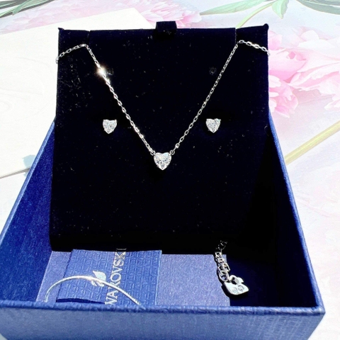 SWAROVSKI Attract set (Heart, White, Rhodium plated) - EARRINGS & NECKLACE - Khuyên tai + dây cổ hình tim - SWAROVSKI - JEWELRY