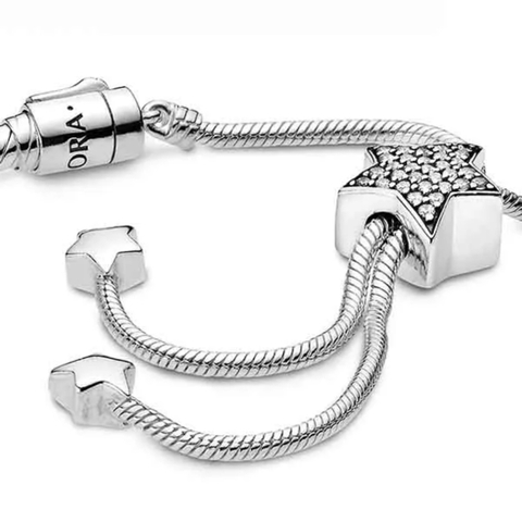 Pandora Moments Pavé Star & Snake Chain  Sliding Bracelet (Star Clasp, Silver Sterling) - Vòng/lắc tay bạc 925, khoá ngôi sao, dáng rút mềm - JEWELRY BRACELET