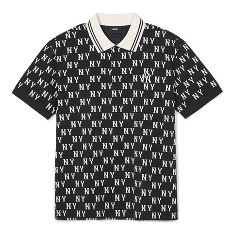 Áo Polo MLB New York Yankees Classic Monogram Front Pattern Collar Polo Shirt 3APQM0443-50BKS Màu Đen