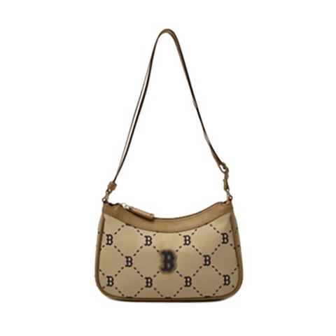 TÚI MLB MONOGRAM SHOULDER BAG BROWN/PINK/BLACK - TÚI ĐEO CHÉO, VAI - MÀU NÂU/HỒNG/ĐEN