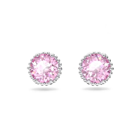 SWAROVSKI Birthstone stud earrings (Round cut, Pale Pink, Rhodium plated) - Khuyên tai, hình tròn, pha lê màu hồng phớt - JEWERY
