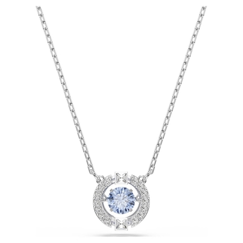 CHÍNH HÃNG - SWAROVSKI Una Sparkling Dance necklace (Round, BLUE, Rhodium plated) Dây chuyền pha lê xanh chuyển động - JEWELRY