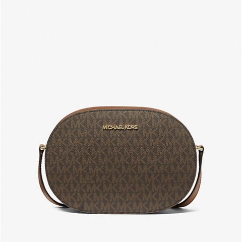 Túi Michael Kors MK Jet Set Travel Medium Signature Logo Crossbody Bag Brown - Túi đeo chéo, dáng oval tròn, màu nâu