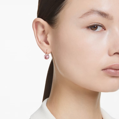 SWAROVSKI Bella V drop earrings (Round cut, Pink, Rose gold-tone plated) - Khuyên tai pha tròn màu hồng - JEWELRY