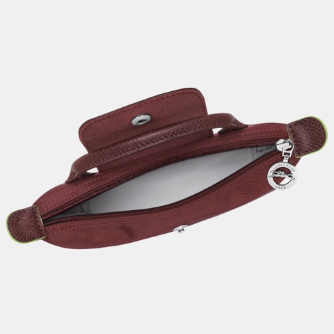CHÍNH HÃNG - MINI SIZE - TÚI LONGCHAMP LE PLIAGE GREEN POUCH WITH HANDLE - GRENADE - Túi xách màu đỏ lựu