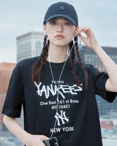 Áo MLB Street Lettering Overfit T-shirt NY Newyork Black - Áo thun cổ tròn tay lỡ màu đen