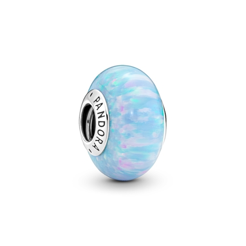 PANDORA Opalescent Ocean Blue Charm (Silver Sterling, Opal Lap-created) - Hạt trang trí vòng tay hình tròn thuỷ tinh, bạc 925, đá Opal nhân tạo màu xanh đại dương