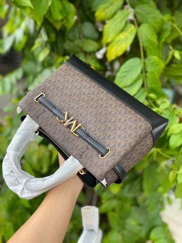 Túi MK Michael Kors Reed Small Pebbled Leather Belted Satchel Two-Tone Brown Bag - Túi xách, túi đeo chéo màu nâu