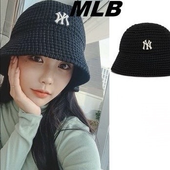 Mũ MLB Unisex basic wool knit BLACK bucket hat - Mũ len màu đen