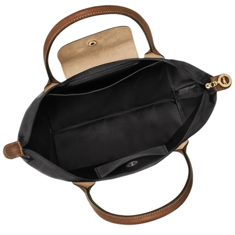 MEDIUM SIZE - TÚI LONGCHAMP LE PLIAGE ORIGINAL M TOTE BAG - BLACK - Túi xách màu đen, quai nắp nâu