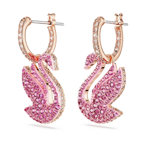 SWAROVSKI Swan drop earrings (Pink, Rose gold-tone plated) - Khuyên tai, hình thiên nga, pha lê hồng - JEWERY