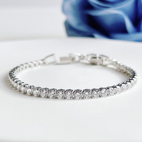 SWAROVSKI Matrix Tennis bracelet (Round cut, White, Rhodium plated) - Vòng/lắc tay pha lê trắng - JEWELRY