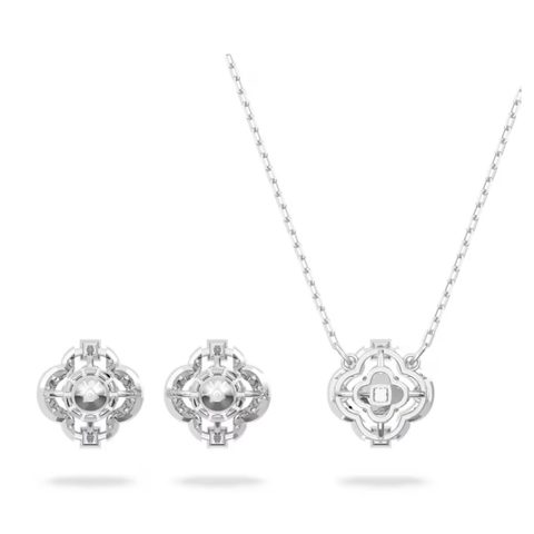 SWAROVSKI Una set (Mixed cuts, Clover, White, Rhodium plated) - EARRINGS & NECKLACE - Khuyên tai + dây cổ, pha lê trắng chuyển động - JEWELRY