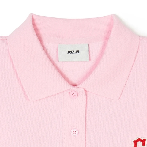 Áo MLB Polo Crop Heart C Logo Shirt Pink