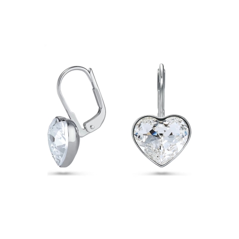 SWAROVSKI Bella drop earrings (Heart, White, Rhodium plated) - Khuyên tai, pha lê trắng, hình trái tim - JEWERY