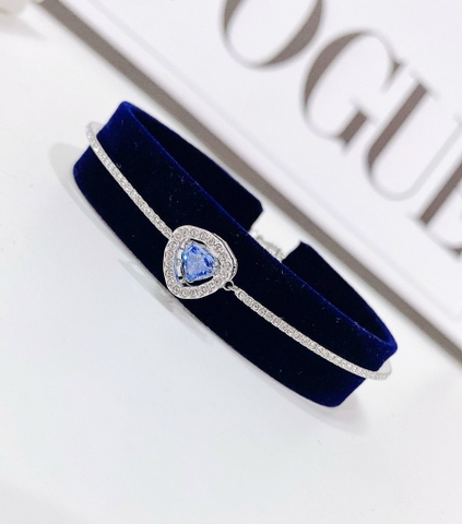 SWAROVSKI Una bangle (Trilliant cut, Blue, Rhodium plated) - Vòng, lắc tay pha lê xanh chuyển động - JEWELRY BRACELET