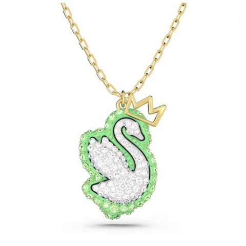 SWAROVSKI Swan pendant (Green, Gold-tone plated) - Dây cổ, dây chuyền thiên nga, pha lê xanh - JEWELRY NECKLACE