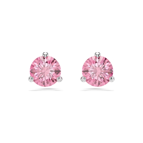 SWAROVSKI Solitaire stud earrings (Round cut, Pink, Rhodium plated) - Khuyên tai, hình tròn, pha lê hồng - JEWERY