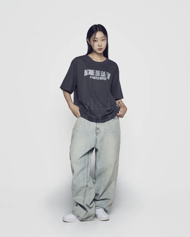 ÁO ADLV CRAYON DRAWING CHARCOAL T-SHIRT - Áo thun cổ tròn tay lỡ, màu than chì