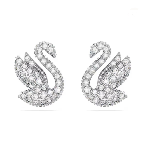 SWAROVSKI Swan stud earrings (Swan, White, Rhodium plated) - Khuyên tai thiên nga trắng - JEWERY