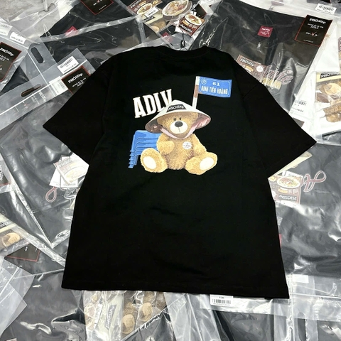 (PHỞ STORY x ADLV) ÁO THUN ADLV ROAD SIGN BEAR BLACK T-SHIRT