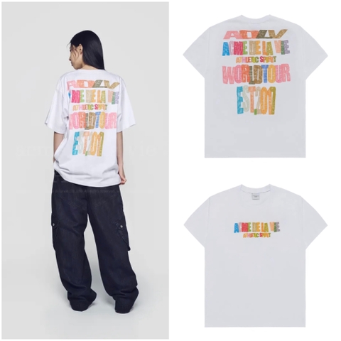 ÁO ADLV CRAYON DRAWING WHITR T-SHIRT - Áo thun cổ tròn tay lỡ, màu trắng