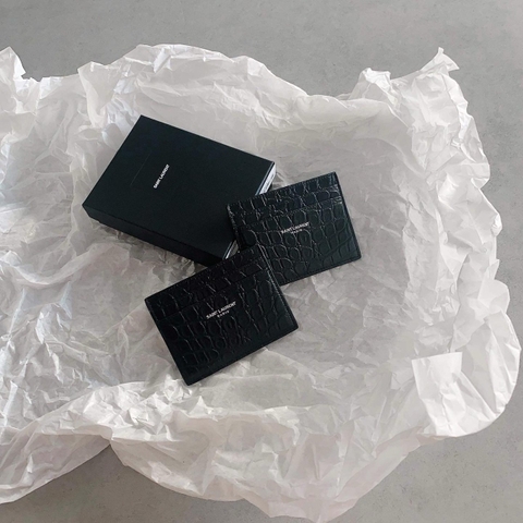VÍ YSL GIỮ THẺ - CREDIT - HOLDER CARD CASE IN CROCODILE BLACK (da croc)