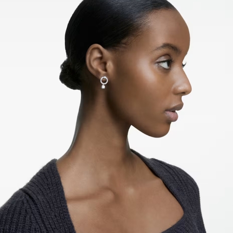 SWAROVSKI Constella hoop earrings (Round cut, White, Rhodium plated) - Khuyên tai pha lê trắng, vòng tròn - JEWELRY